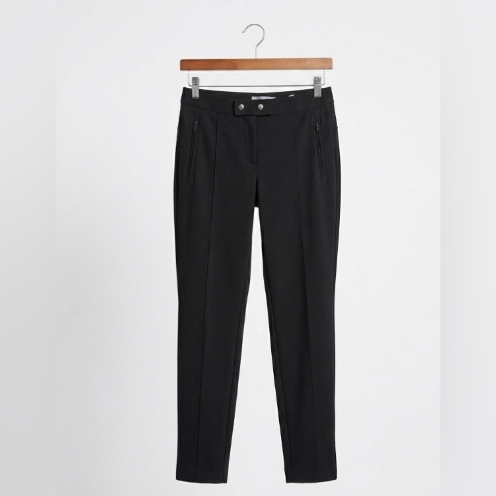 VINCE Black Ponte Knit Slim Riding Pants Zip Pockets 8 Quiet Luxury